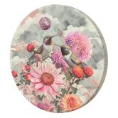 Rundes Leinwandbild Bunte Blumen und Kolibris 