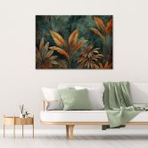 Canvas Schilderij, Tropische bladeren in oranje 