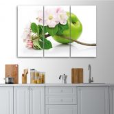 Leinwandbild 3-teilig, Äpfel Früchte Blüte 