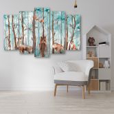 Leinwandbild 5 teilig, Waldtiere Hirschbär Fuchs 