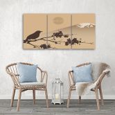 Leinwandbild 3-teilig, Japan Fuji Vogel Beige 