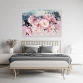 Leinwandbild, Rosa Blumen und Schmetterling 