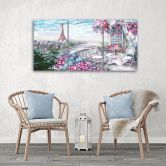 Leinwandbild 3-teilig, Paris Eiffelturm Landschaft Rosa Pastell 