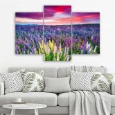 Leinwandbild 3-teilig, Lavendel Natur Blumen Lila 