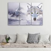 Leinwandbild 3-teilig, Wolf Wald Nebel Natur Grau 