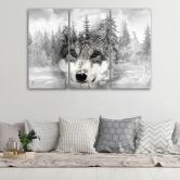 Leinwandbild 3-teilig, Wolf Wald Natur Grau 