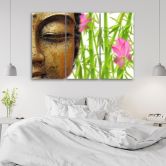 Leinwandbild 3-teilig, Buddha Bambus Zen Gold 
