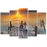 Wandbild 5-teilig, Sonnenuntergang Steg See Natur 