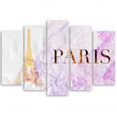 Lærred print 5 styk, Paris Eiffel Tower Glamour 
