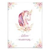Poster Kvilis - Believe in Unicorns - Einhorn mit Blumen 