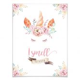Poster Kvilis - I smell Rainbow - Einhorn mit Blumen und Wimpern 