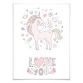 Poster Kvilis - Love you - Einhorn im Liebesglück 