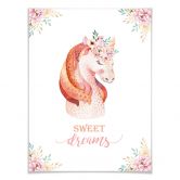 Poster Kvilis - Sweet Dreams - Einhorn mit Blumenkranz 