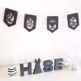 MDF - Holzdeko - Wimpelkette Ostern - Sprüche (4er Set) inkl. Baumwollseil 
