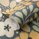 Vliesbehang, behang met bloemmotief La Terrasse blauw 