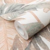 Tapete Vlies Blätter in Beige Blau Greige tropisch modern mit Monstera Look 