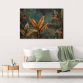 Canvas Schilderij, Tropische bladeren en bloemen 