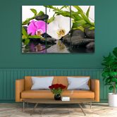 Leinwandbild 3-teilig, Zen Blumen Bambus Stein 
