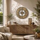 MDF landhuis wandklok in houtlook met Romeinse cijfers Ø50 cm 