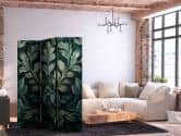 Paravent, Raumteiler freistehend, Trennwand - Dark Green Victorian Leaves - Botanical Carved Composition 
