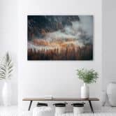 Leinwandbild, Landschaft Wald im Nebel 