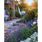 Gartenstecker Glänzender Edelstahl Kugel Metall Gartendeko - 110 cm 