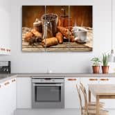 Leinwandbild 3-teilig, Kaffee mit Croissant 