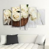 Leinwandbild 5 teilig, Weiße Rosen Natur Blumen 