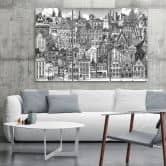 3 stykke lærredstryk, Happy City 