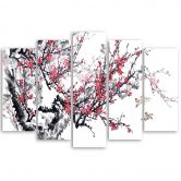 Leinwandbild 5 teilig, Kirschblüte Japan Baum 