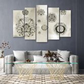 Leinwandbild 5 teilig, Florale geometrische Formen 
