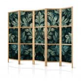 Japanischer Paravent, Raumteiler freistehend, Trennwand - Dark Green Victorian Leaves: Botanical Carving 