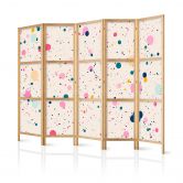 Japanischer Paravent, Raumteiler freistehend, Trennwand - Dots on a Light Pink Background 