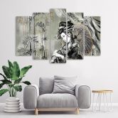 Leinwandbild 5 teilig, Geisha und Bambus 