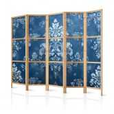 Japanischer Paravent, Raumteiler freistehend, Trennwand - Retro Ornament - Decorative Motif in Worn Blues 