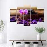 Leinwandbild 5 teilig, Orchideen-Zen-Spa-Steine 