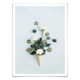 Poster Blüten in der Eistüte - blau 