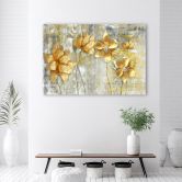 Leinwandbild, Goldene Blumen und Schmetterlinge 