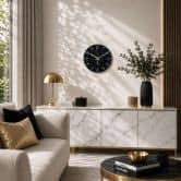 Moderne wandklok van glas in zwart marmerlook Ø30 cm 