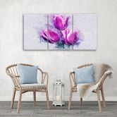 3-delige canvas print, Tulpen Bloemen Roze 