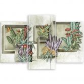 Leinwandbild 3 teilig, Quadratkisten Regale mit Blumen 