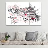 3 stykke lærredstryk, japansk landskab 