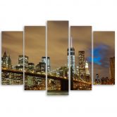 Wandbild 5-teilig, New York Skyline USA Manhattan Braun 