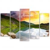 Wandbild 5-teilig, Sonnenuntergang Landschaft See 