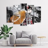 Leinwandbild 5 teilig, Geisha mit einem Fan 
