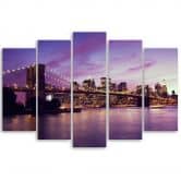 Wandbild 5-teilig, New York Brooklyn Bridge Lila 