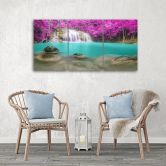Leinwandbild 3-teilig, Wasserfall-See-Landschaft 