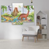 Leinwandbild 3 teilig, Dinosaurier am See 