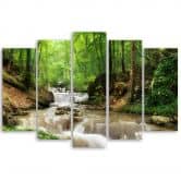Leinwandbild 5 teilig, Wasserfall Wald Bach Natur 