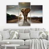 3-delt lærredstryk, Elephant on the Road 